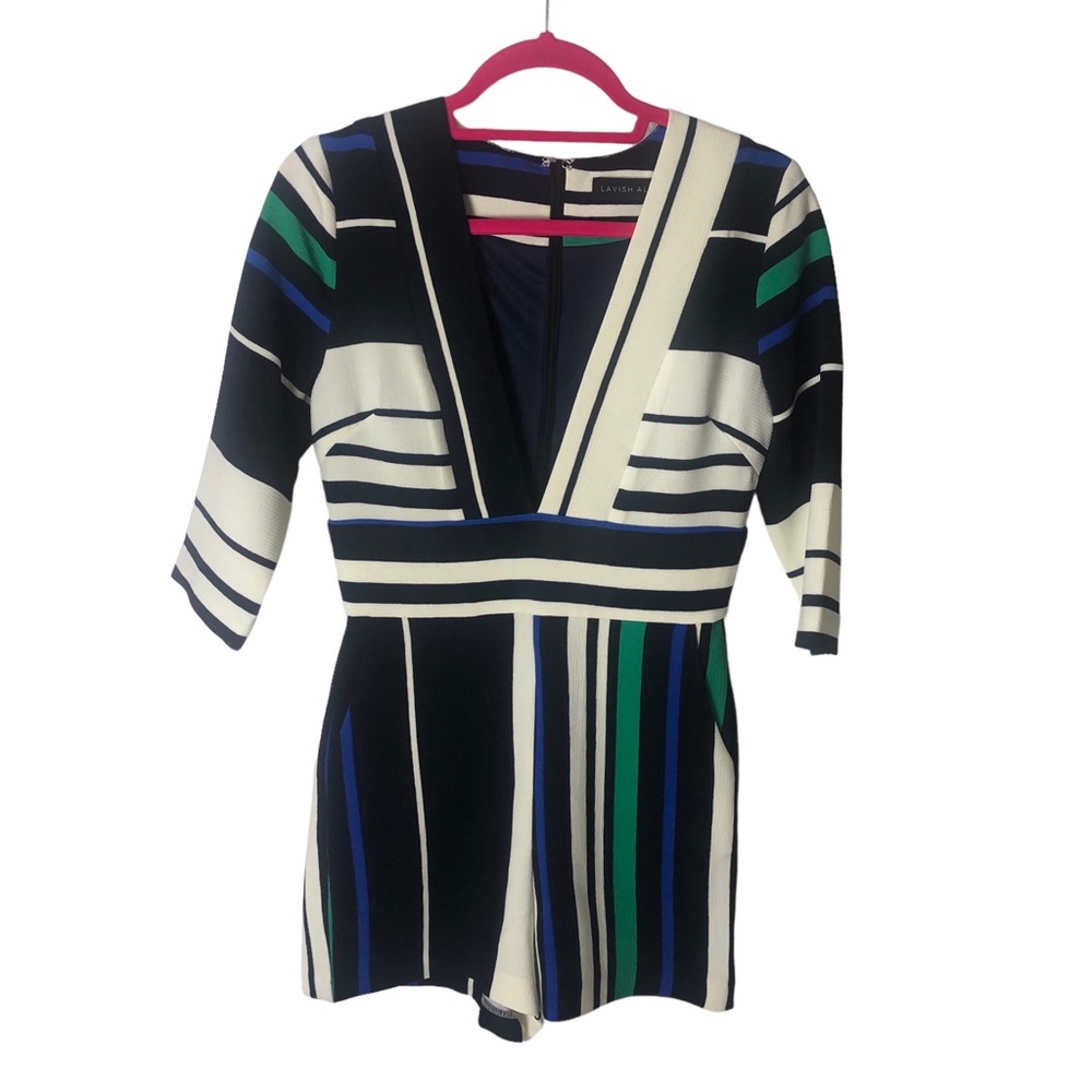 Lavish Alice, 3/4 sleeve striped romper, Women’s size 2, Brandnew with tags
